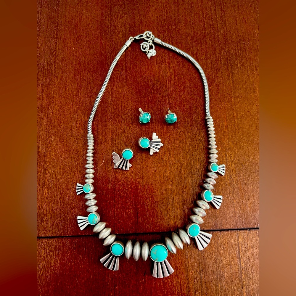 LUCKY BRAND Faux Turquoise SQUASH BLOSSOM Necklace and earrings
